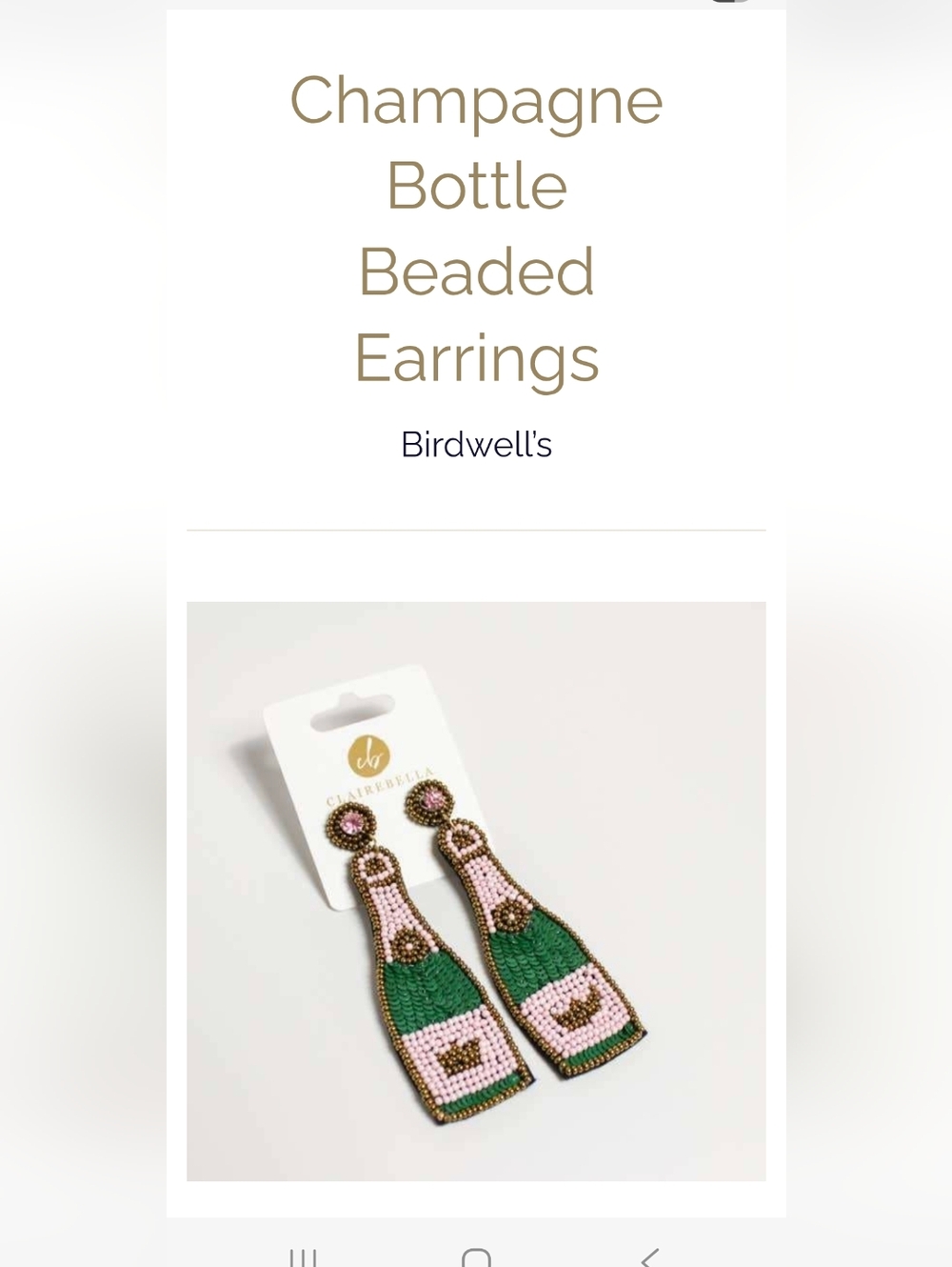 NWT Clairebella Champagne Bottle Beaded Earrings - Pink & Green